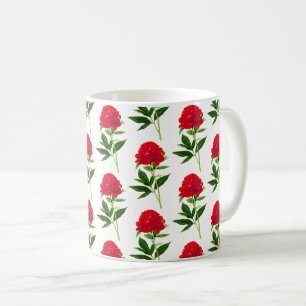 Caneca De Café Impressão de Vintage Botânica, Peônia Vermelha Pro