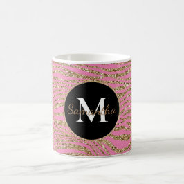 Caneca De Café Impressão de Zebra Cinza Dourada Rosa