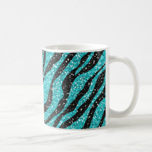 Caneca De Café Impressão de Zebra com Glitter Turquesa