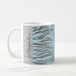 Caneca De Café Impressão de Zebra com Glittery em Blue Personaliz