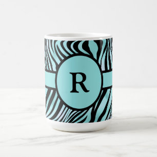 Caneca De Café Impressão de Zebra Personalizada Preta e Turquesa