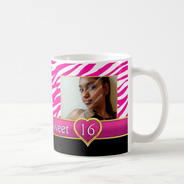 Caneca De Café Impressão de zebra rosa-quente, glam, doce 16 anos (Direita)
