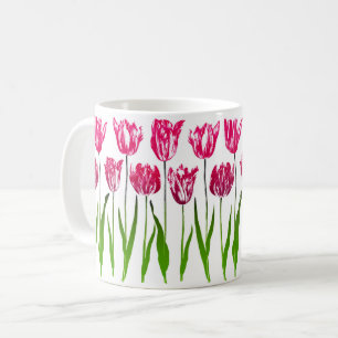 Caneca De Café Impressão do Jardim Tulipino em Fuchsia Rosa e Ve