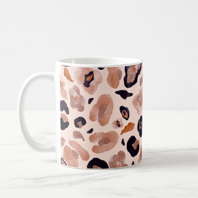 Caneca De Café Impressão do leopardo, sem problemas, fundo bege. (Esquerda)