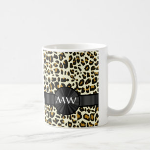 Caneca De Café Impressão do monograma e do leopardo