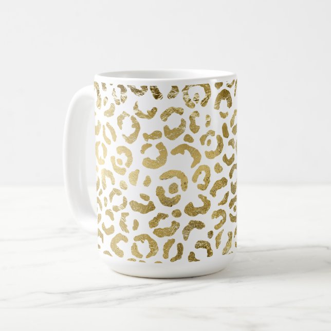 Caneca De Café Impressão Dourada Glam Leopardo (Frente Esquerda)