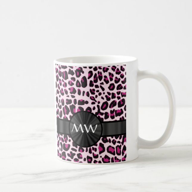 Caneca De Café Impressão e monograma rosa-leopardo (Direita)