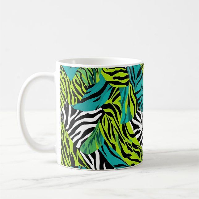 Caneca De Café Impressão em animais de zebra verde-teal (Esquerda)