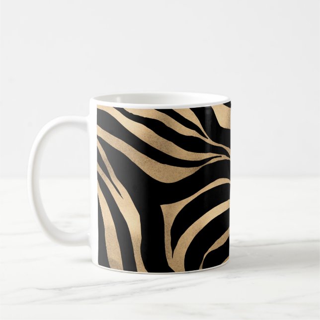 Caneca De Café Impressão em Black Zebra Dourada Metálica Elegante (Esquerda)