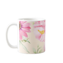 Impressão em estilo retrô com flores cor-de-rosa e