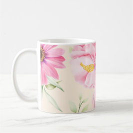 Caneca De Café Impressão em estilo retrô com flores cor-de-rosa e