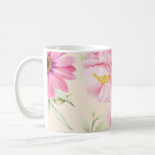 Caneca De Café Impressão em estilo retrô com flores cor-de-rosa e