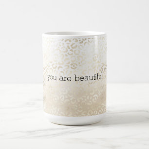 Caneca De Café Impressão em Leopardo Dourado Caqui Creme Bege Aqu