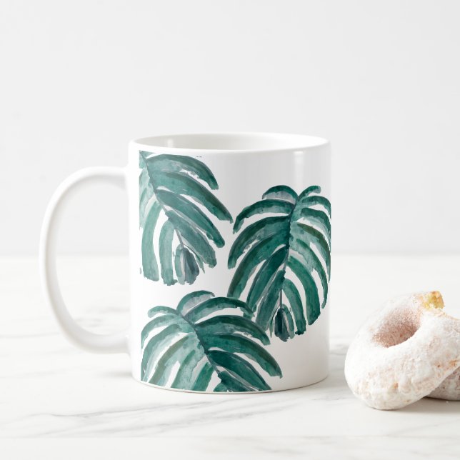 Caneca De Café Impressão em Planta Botânica, Impressão em Verde (Com Donut)