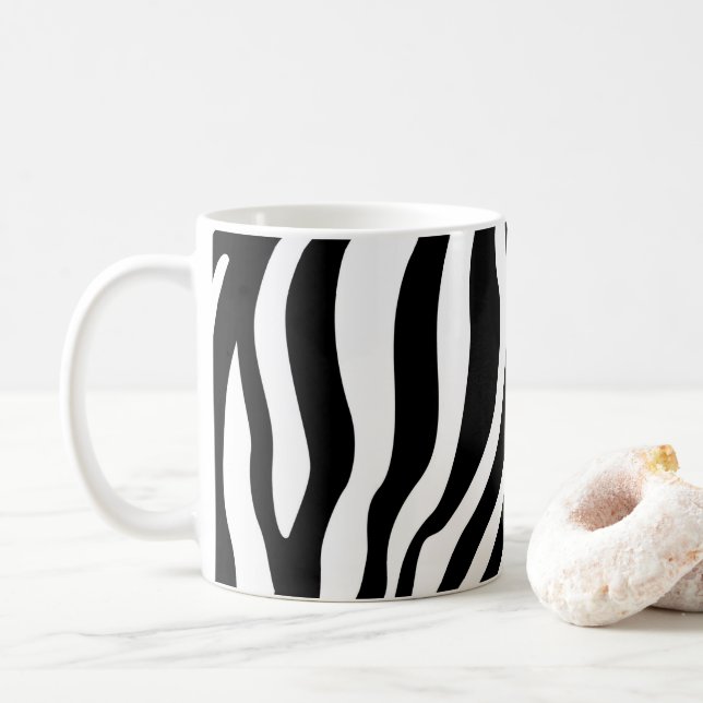 Caneca De Café Impressão em Zebra Branca Preta (Com Donut)