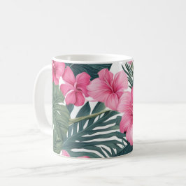 Caneca De Café Impressão Floral de Feriado Rosa Tropical