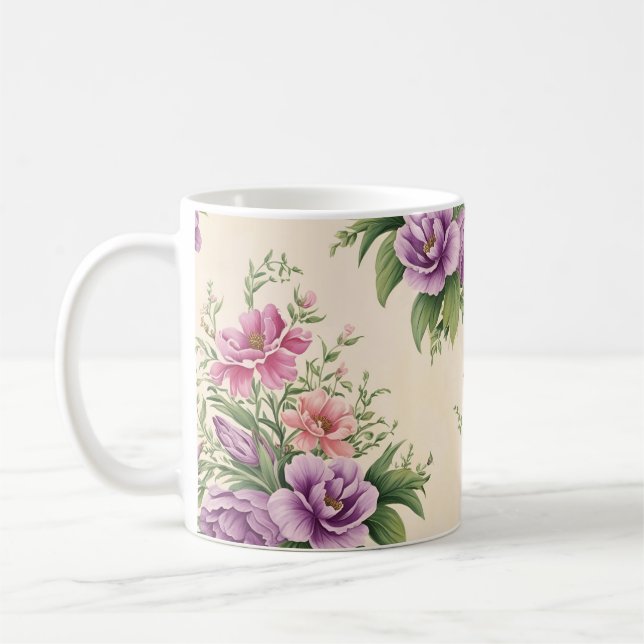 Caneca De Café Impressão Floral Do Jardim Da lavanda E Do Rosa (Esquerda)