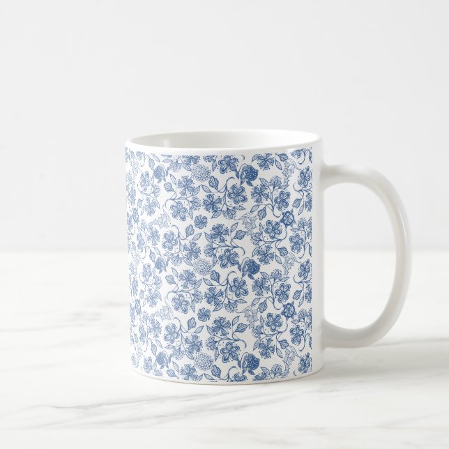 Caneca De Café Impressão floral étnico bonito de azul de índigo e (Direita)