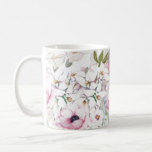Caneca De Café Impressão Floral Ilustrada à Mão (Esquerda)