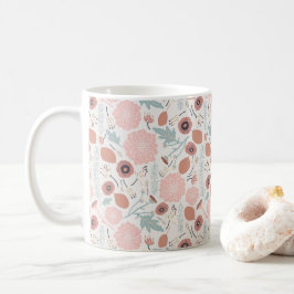 Caneca De Café Impressão Floral Repetitivo de Azul Cor-de-Rosa Re