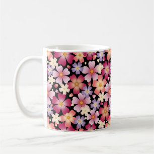 Caneca De Café Impressão Floral Sonho Misturado (Preto)