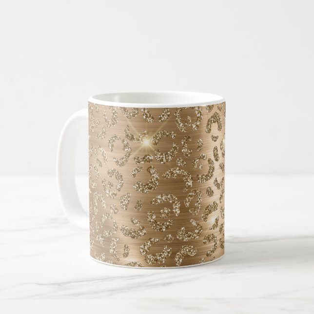 Caneca De Café Impressão Leopardo com Glitter Dourada (Frente Esquerda)