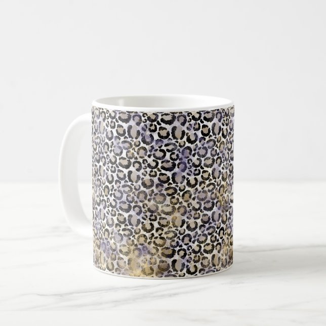 Caneca De Café Impressão Leopardo Dourada Roxo (Frente Esquerda)