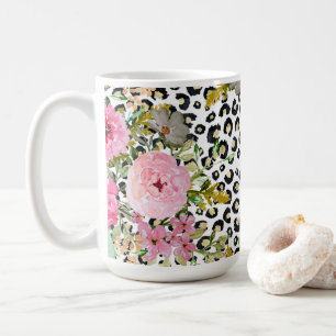 Caneca De Café Impressão Leopardo Elegante e Design Floral