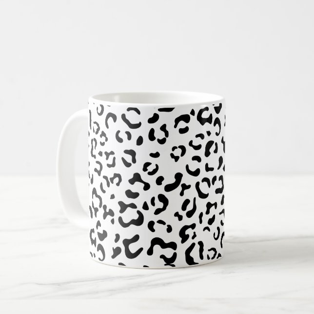 Caneca De Café Impressão Leopardo, Manchas Leopardo, Preto E Bran (Frente Esquerda)