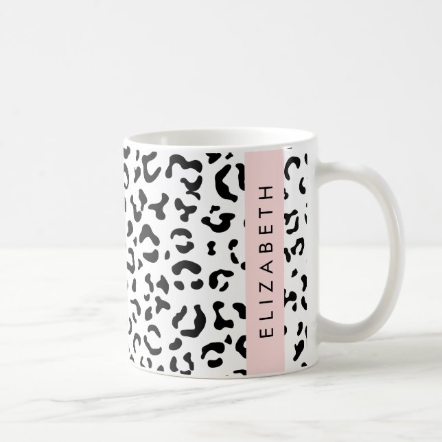 Caneca De Café Impressão Leopardo, Manchas, Preto E Branco, Seu N (Direita)