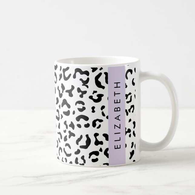 Caneca De Café Impressão Leopardo, Manchas, Preto E Branco, Seu N (Direita)