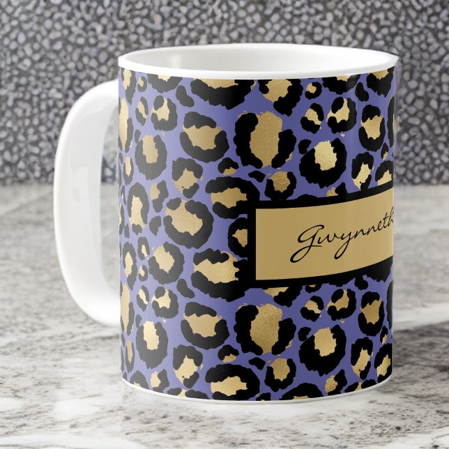 Caneca De Café Impressão Leopardo Preto Roxo (Criador carregado)