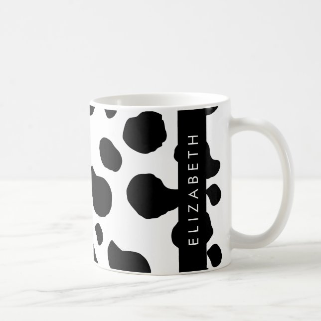 Caneca De Café Impressão, Pontos De Vaca, Preto E Branco, Seu Nom (Direita)