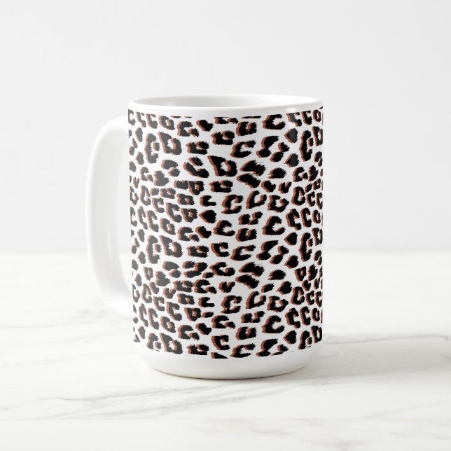 Caneca De Café Impressão Preta Castanho e Leopardo Branco (Frente Esquerda)