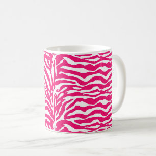 Caneca De Café Impressão Selvagem de Animais, Zebra, Rosa e Branc