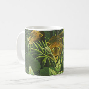 Caneca De Café Impressão Vintage de Leão na Selva Tropical de Hen