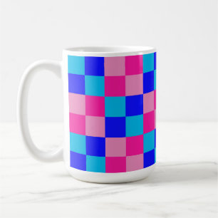 Caneca De Café Impressão Xadrez Rosa e Azul