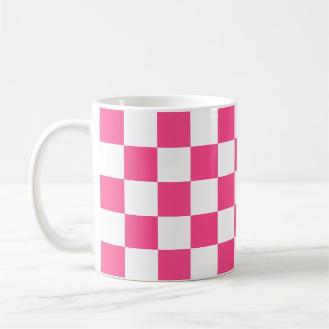 Caneca De Café Impressão Xadrez Rosa e Branco (Esquerda)