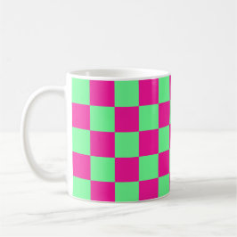 Caneca De Café Impressão Xadrez Rosa e Verde