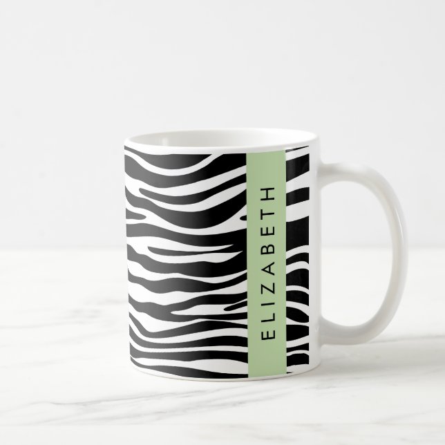 Caneca De Café Impressão Zebra, Stripes, Preto E Branco, Seu Nome (Direita)