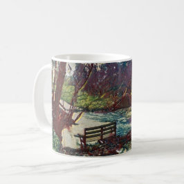 Caneca De Café Impressionist Lakeside Bench at Willow Hall Dam