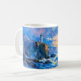 Caneca De Café Impressionist Lighthouse by the Sea – Coastal Art 