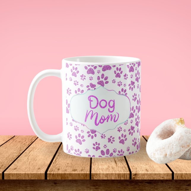 Caneca De Café Impressões de Pata de Mãe de Cachorro Brilho Roxo (Criador carregado)