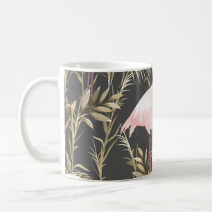 Caneca De Café Inchaços cor-de-rosa e plantas ouros, sem costura