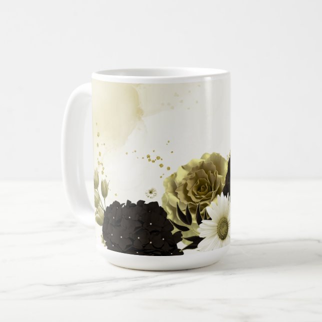 Caneca De Café Incrível marrom marfim flores douradas casamento (Frente Esquerda)