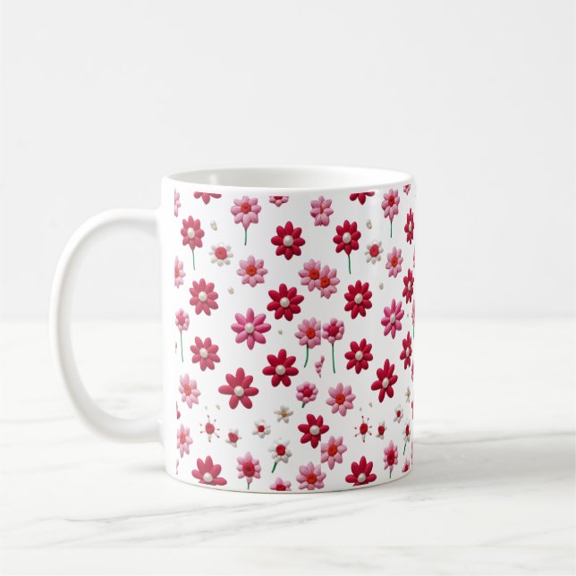 Caneca De Café Incrível Red and White Floral Pattern Mug (Esquerda)