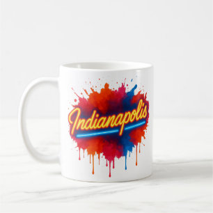 Caneca De Café Indianápolis Neon - Pintor Colorido Retroativo