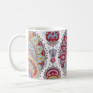 Caneca De Café índio paisley floral, medalhão étnico.