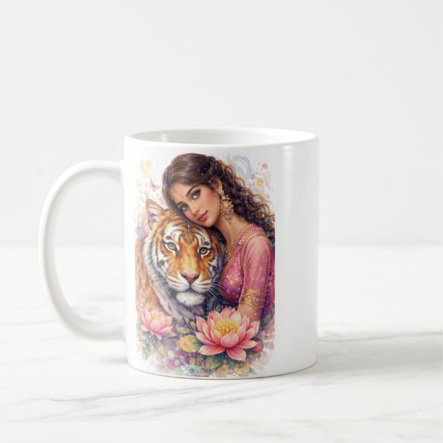 Caneca De Café Indischer Frühling - Porträt Frau mit Tiger (Esquerda)