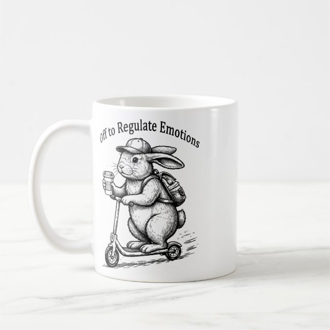 Caneca De Café Indo Regular Emocões Coelho Divertido Patinete Coe (Esquerda)